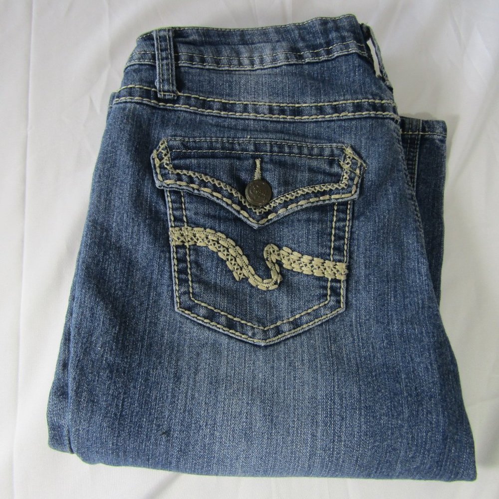 Earl Jean Blue Denim Embroidered Jeans Women's Size 28 x 27 Pre-Owned